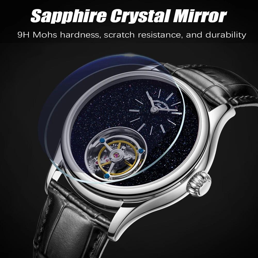 ARI ORBIS tourbillon movement watch mechanical business watches starry sky sapphire mirror skeleton - ARI
