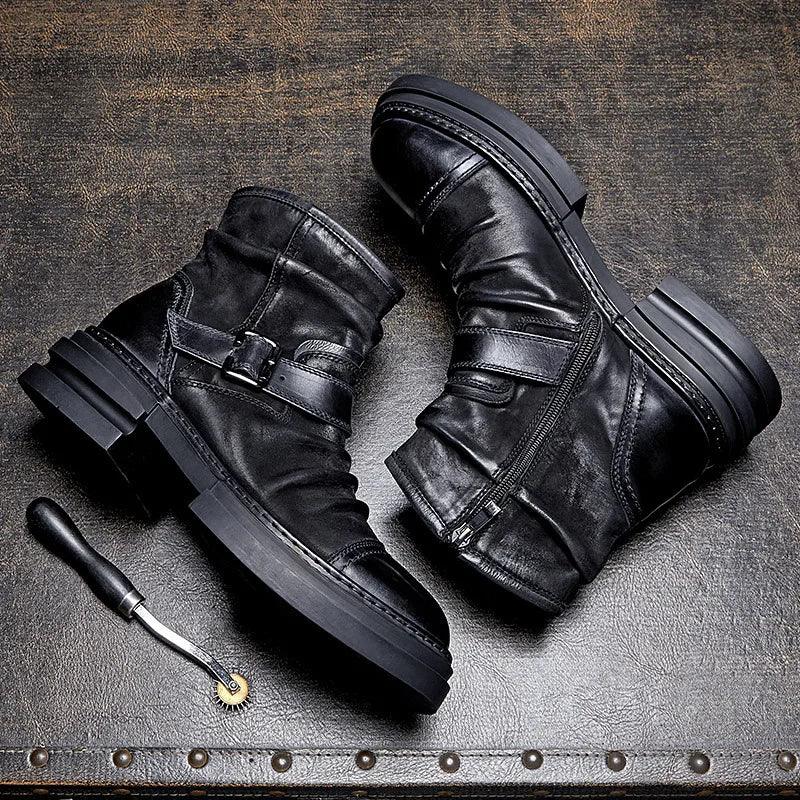 Mens British Style Boots Luxury Genuine Leather Designer Fashion classic Handmade - ARI