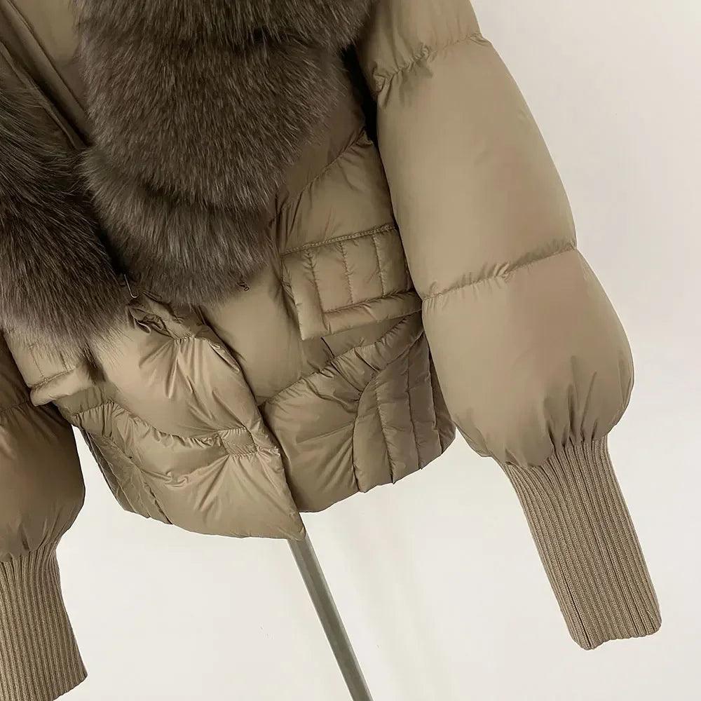 Winter girls jacket with real raccoon fox fur collar loose fit coat - ARI