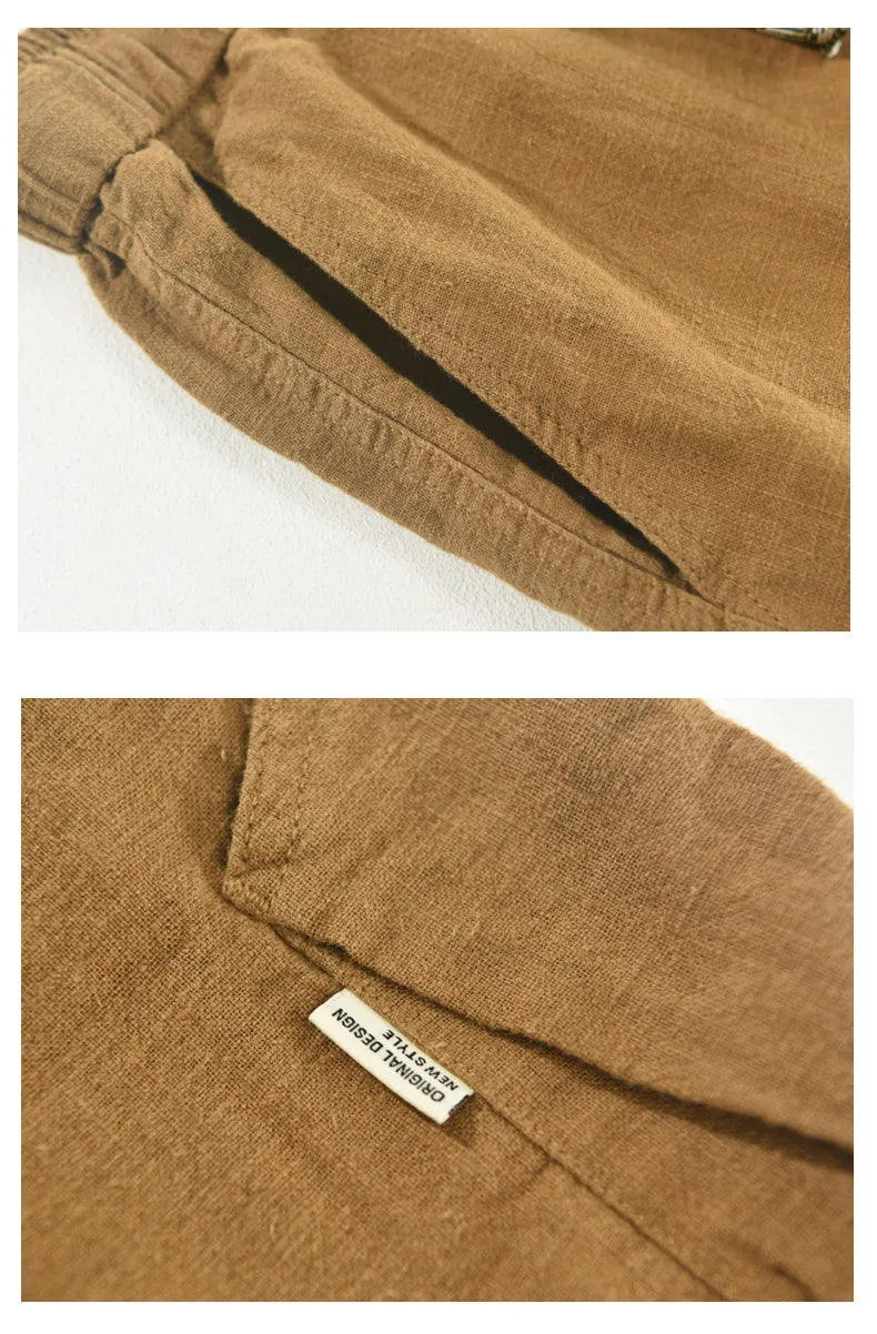 Italian luxury style Cotton linen shorts  streetwear beach wearing