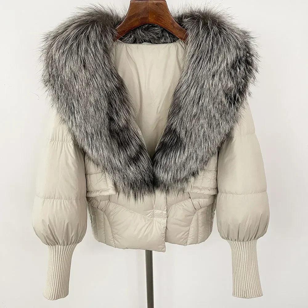 Winter girls jacket with real raccoon fox fur collar loose fit coat - ARI