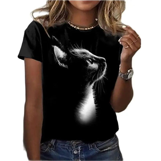 cats lover new fashion t-shirt women 3d cats print t-shirts - ARI