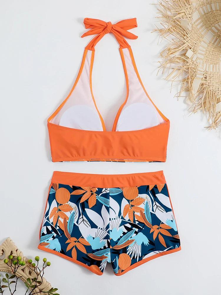Bikini set short swimsuit women high waist swimwear printed beachwear - ARI