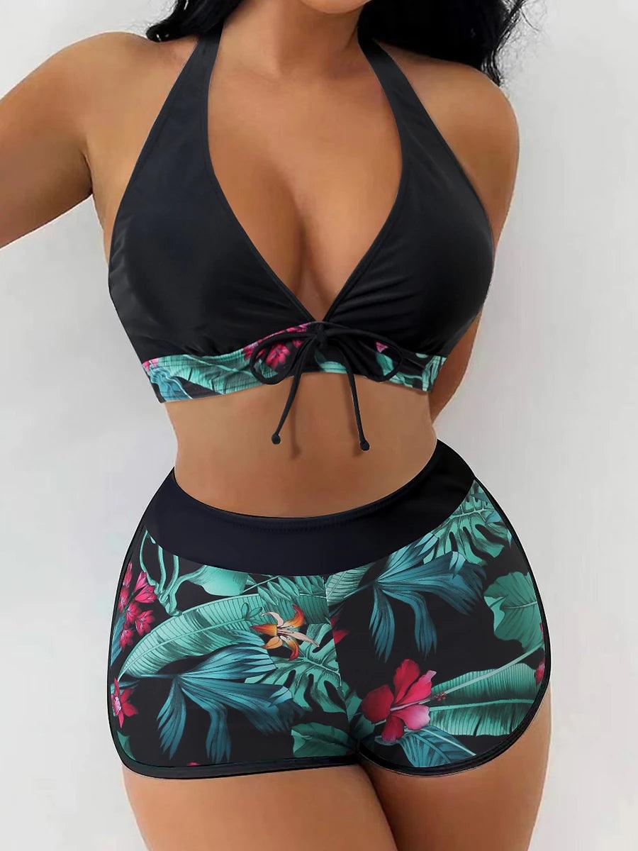 Bikini set short swimsuit women high waist swimwear printed beachwear - ARI