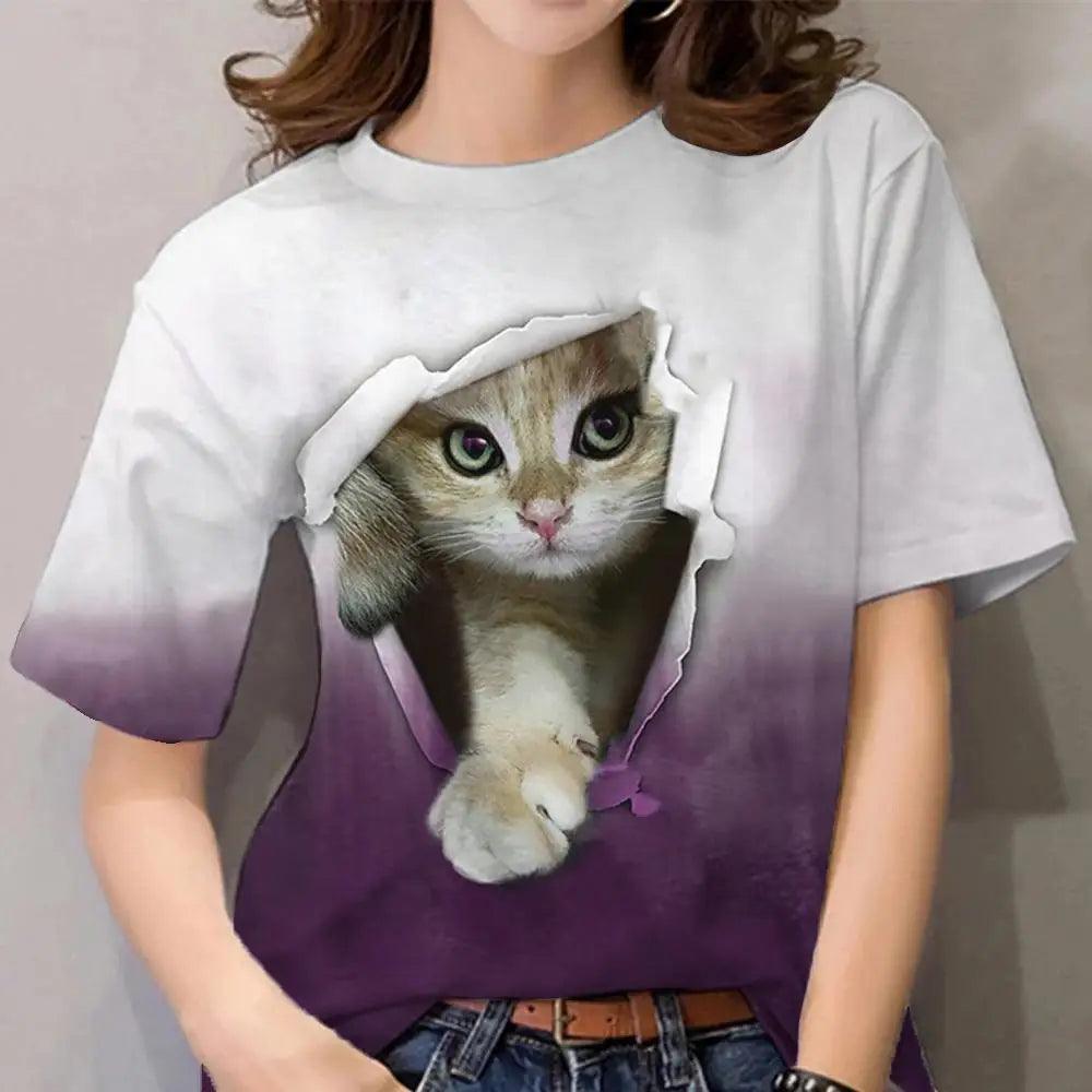 cats lover new fashion t-shirt women 3d cats print t-shirts - ARI