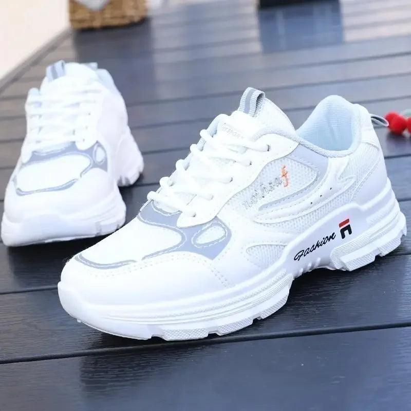 Women Running Shoes Fashion Breathable Walking Mesh Lace Up Platform Shoes Sneakers Women Tenis Feminino White Vulcanized Shoes - ARI