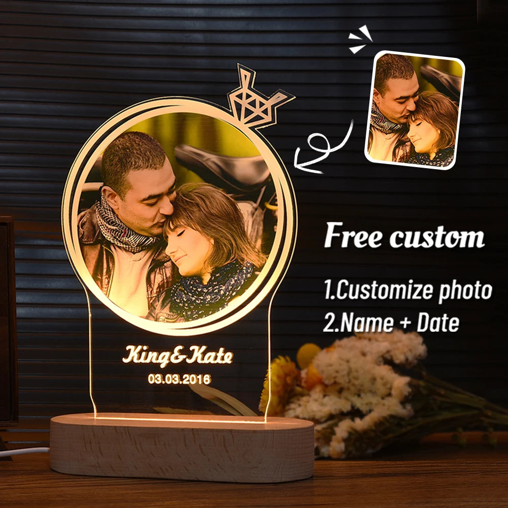 Custom led your photo light romantic 3d night lamp with text for special occasions