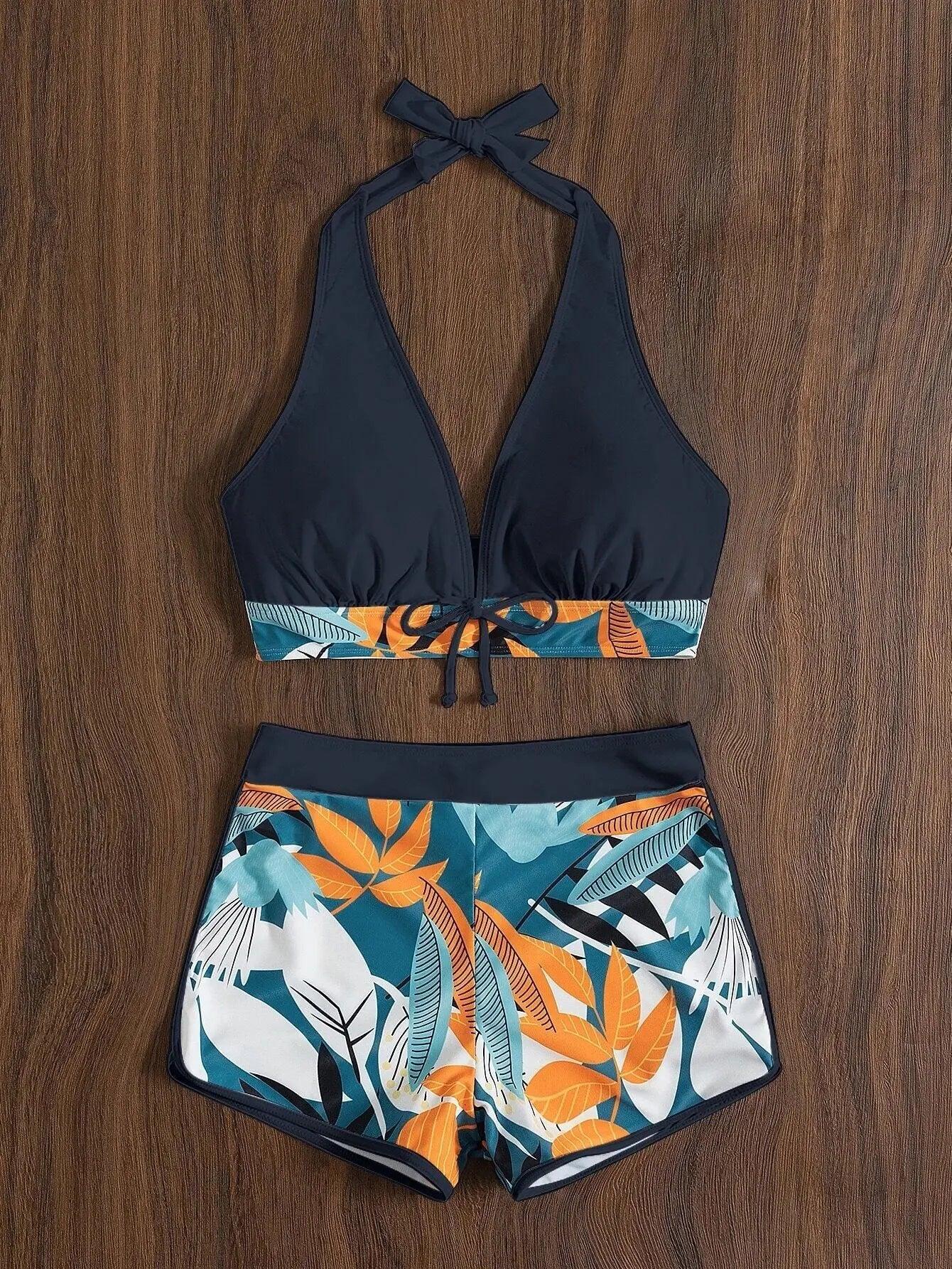 Bikini set short swimsuit women high waist swimwear printed beachwear - ARI