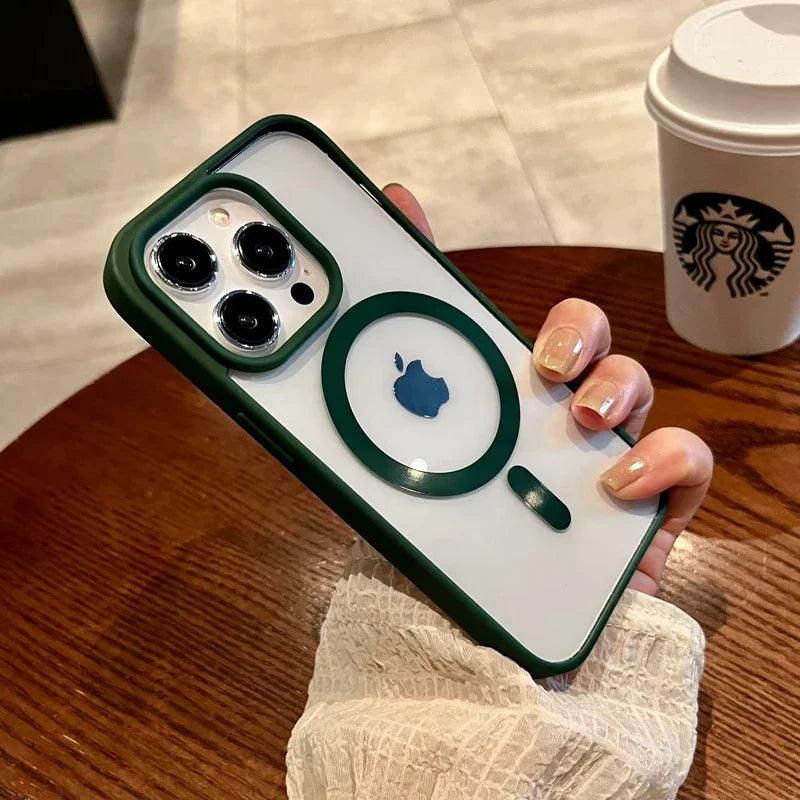Luxury safe transparent case for iphone - Wireless charge magnetic bumper cover - ARI