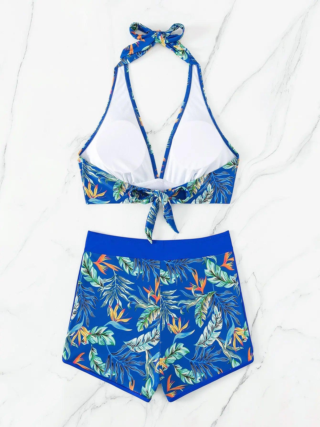 Bikini set short swimsuit women high waist swimwear printed beachwear - ARI
