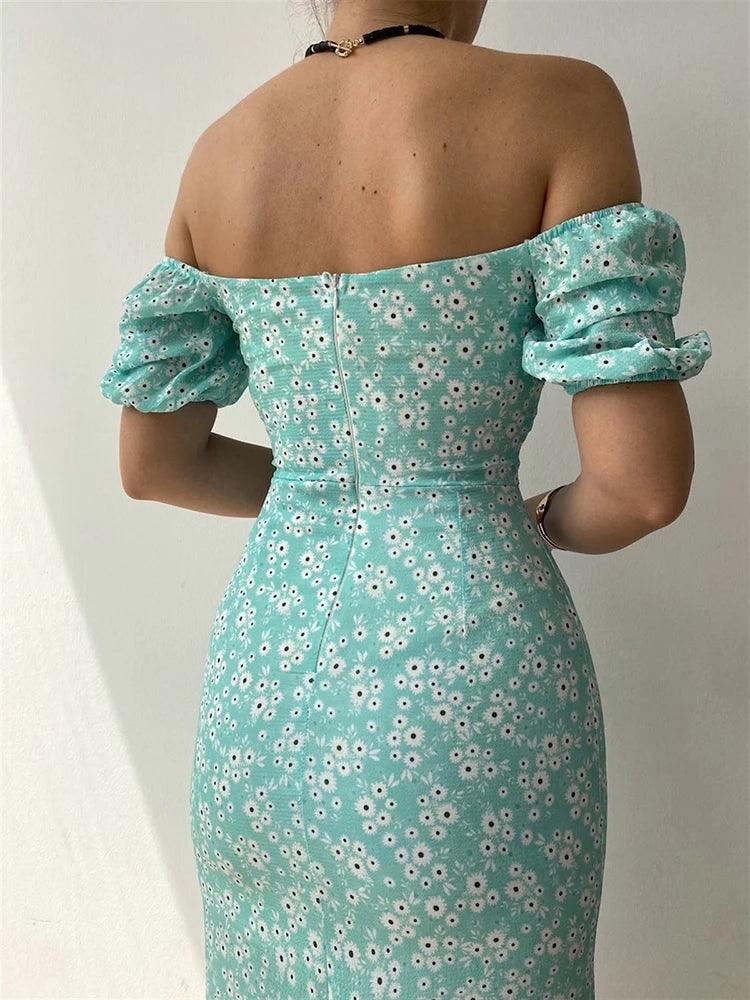 Floral short sleeve party dress chic off-shoulder backless - ARI