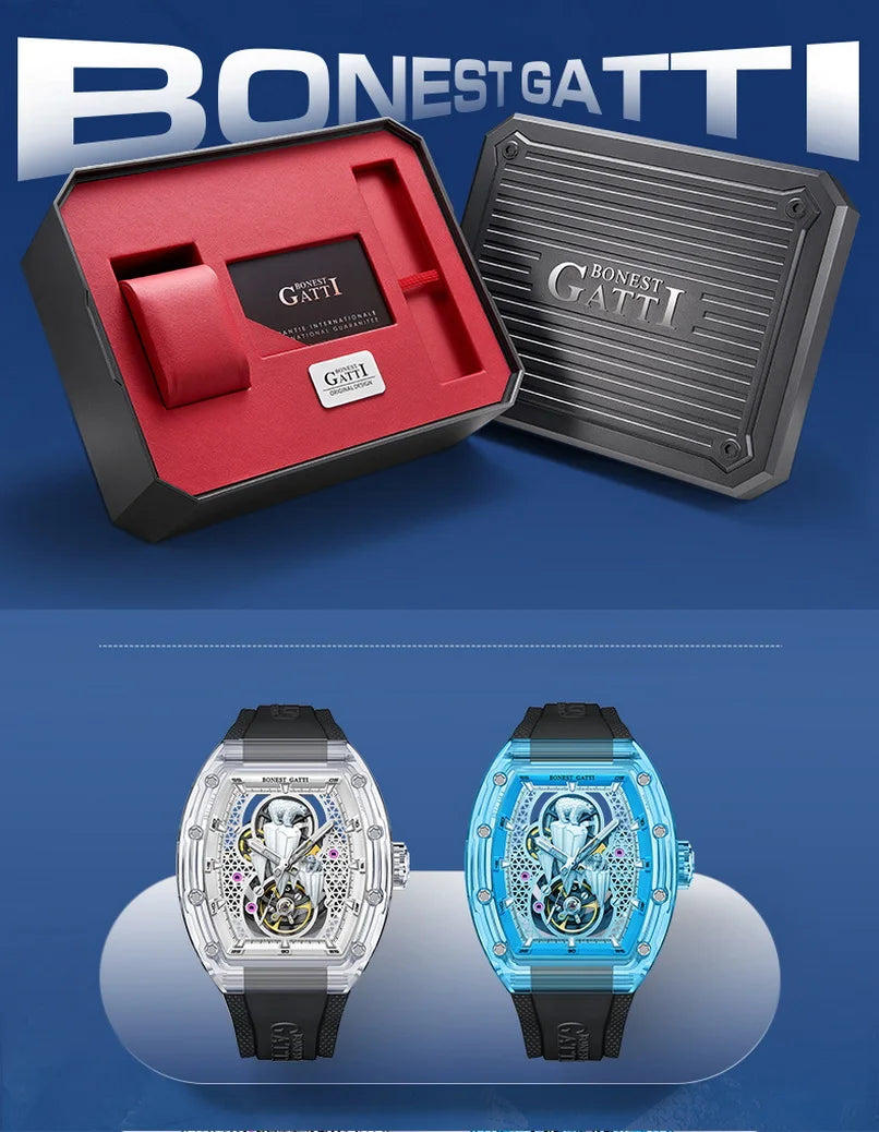 BONEST GATTI Men luxury automatic watch – polar bear skeleton dial with fluoro rubber strap