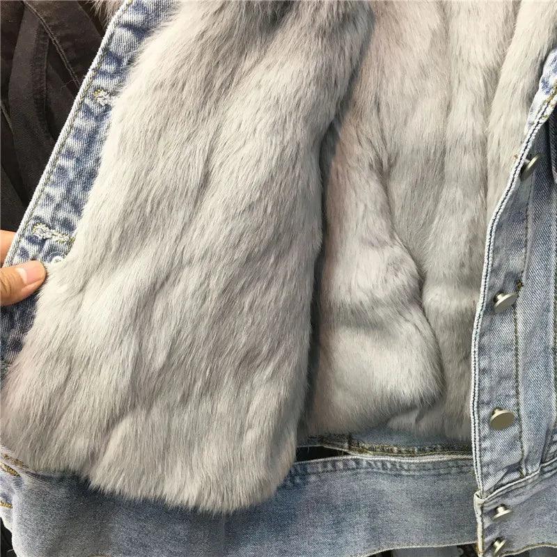 Limited availability Real Fox fur thick warm denim parkas female winter coat - ARI