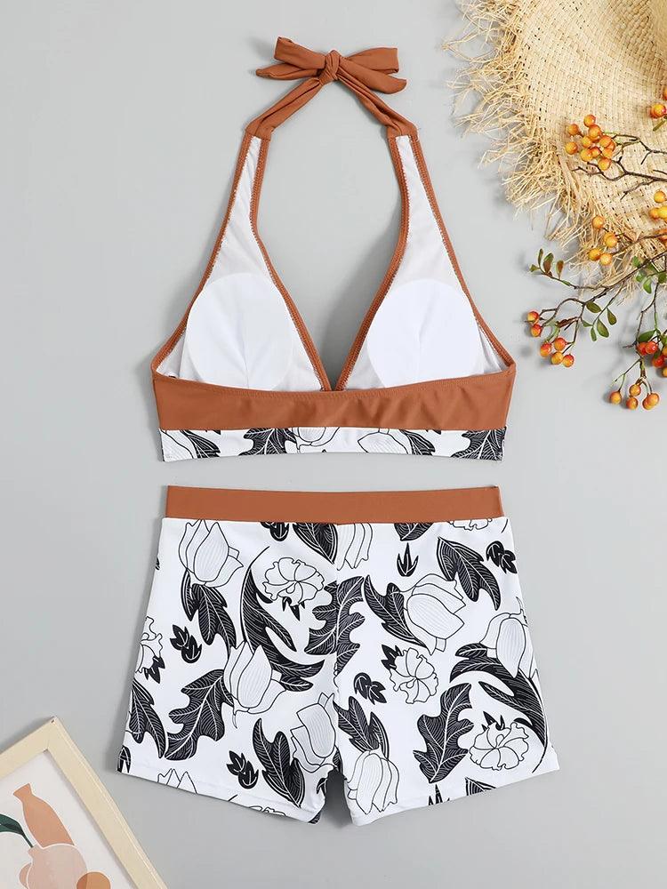 Bikini set short swimsuit women high waist swimwear printed beachwear - ARI