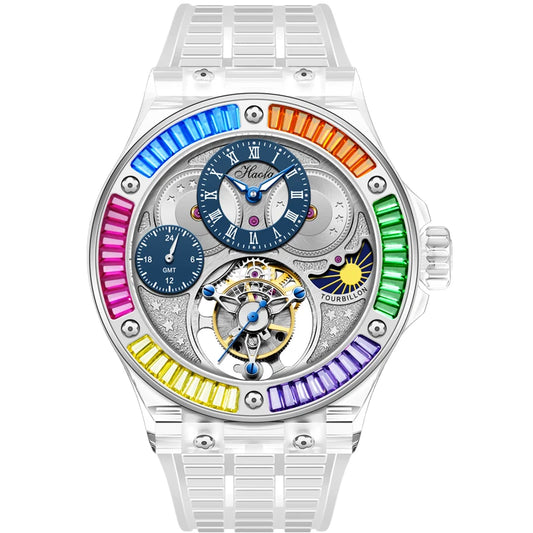 Haofa k9 watermelon crystal watch luxury skeleton tourbillon watch with sapphire glass