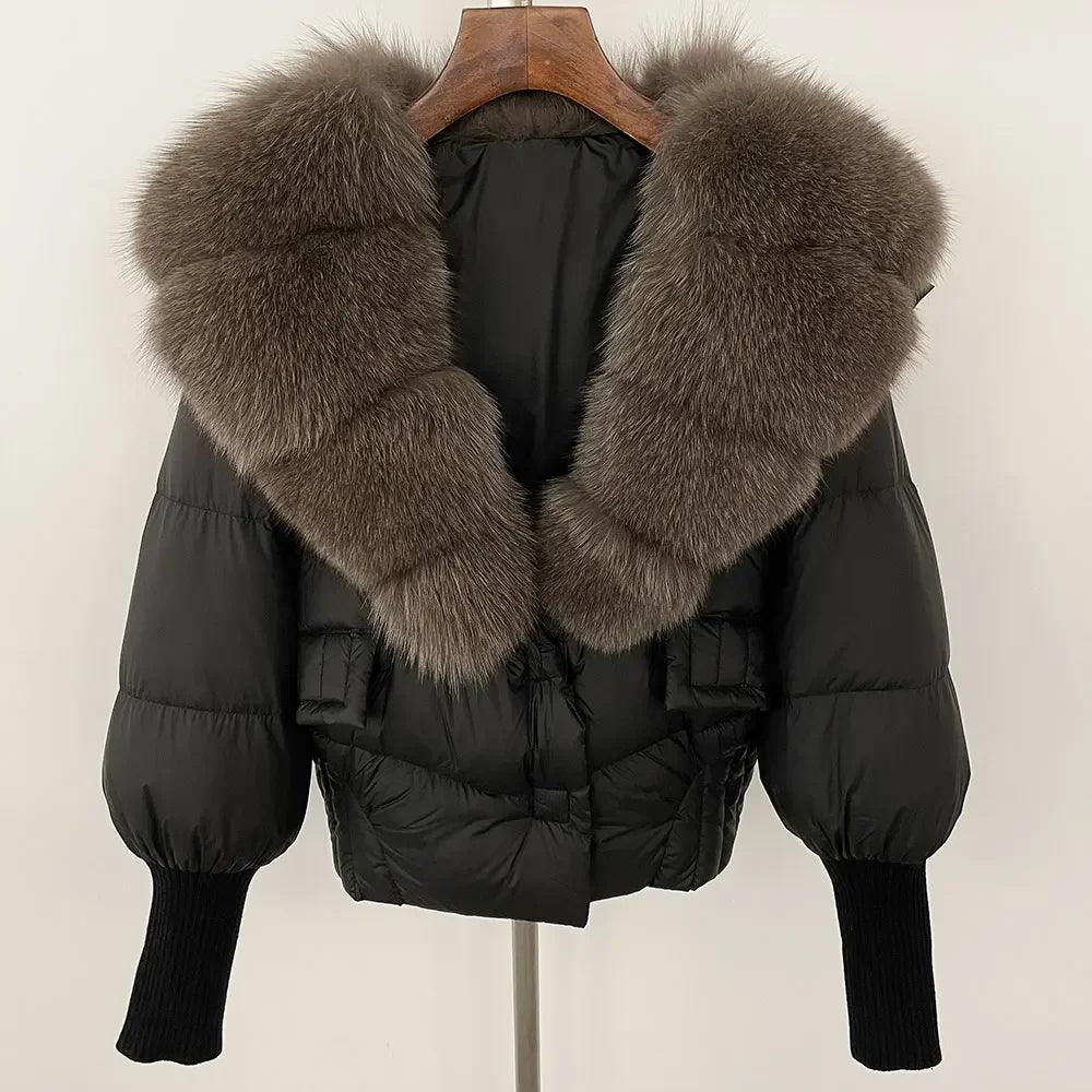 Winter girls jacket with real raccoon fox fur collar loose fit coat - ARI