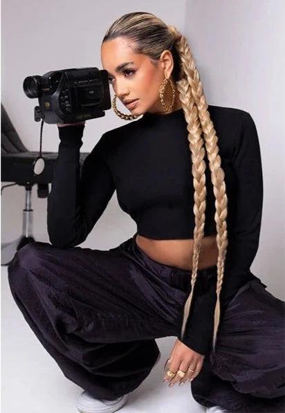 long hair ponytail with elastic tie straight - ARI