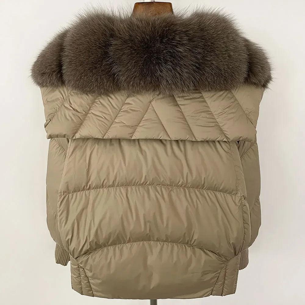 Winter girls jacket with real raccoon fox fur collar loose fit coat - ARI