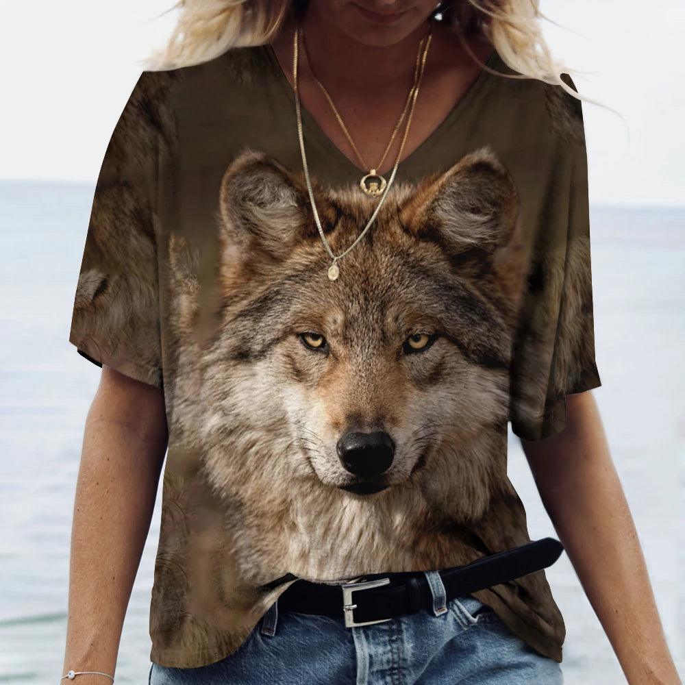 T-shirt featuring a 3D print of a wolf among many designs - ARI