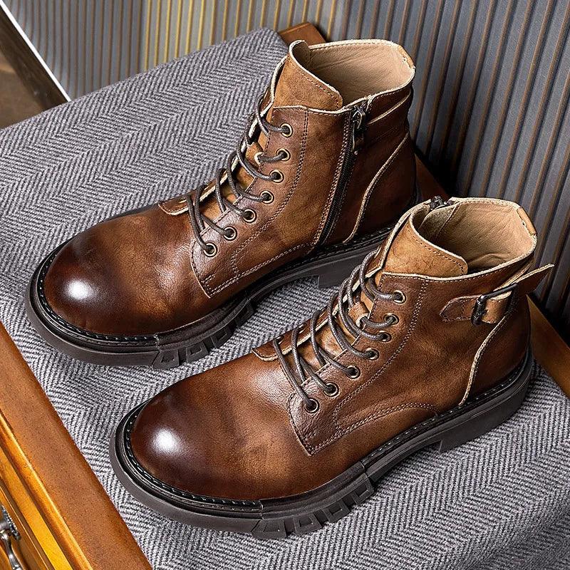 classic handmade vintage leather ankle boots genuine leather - ARI