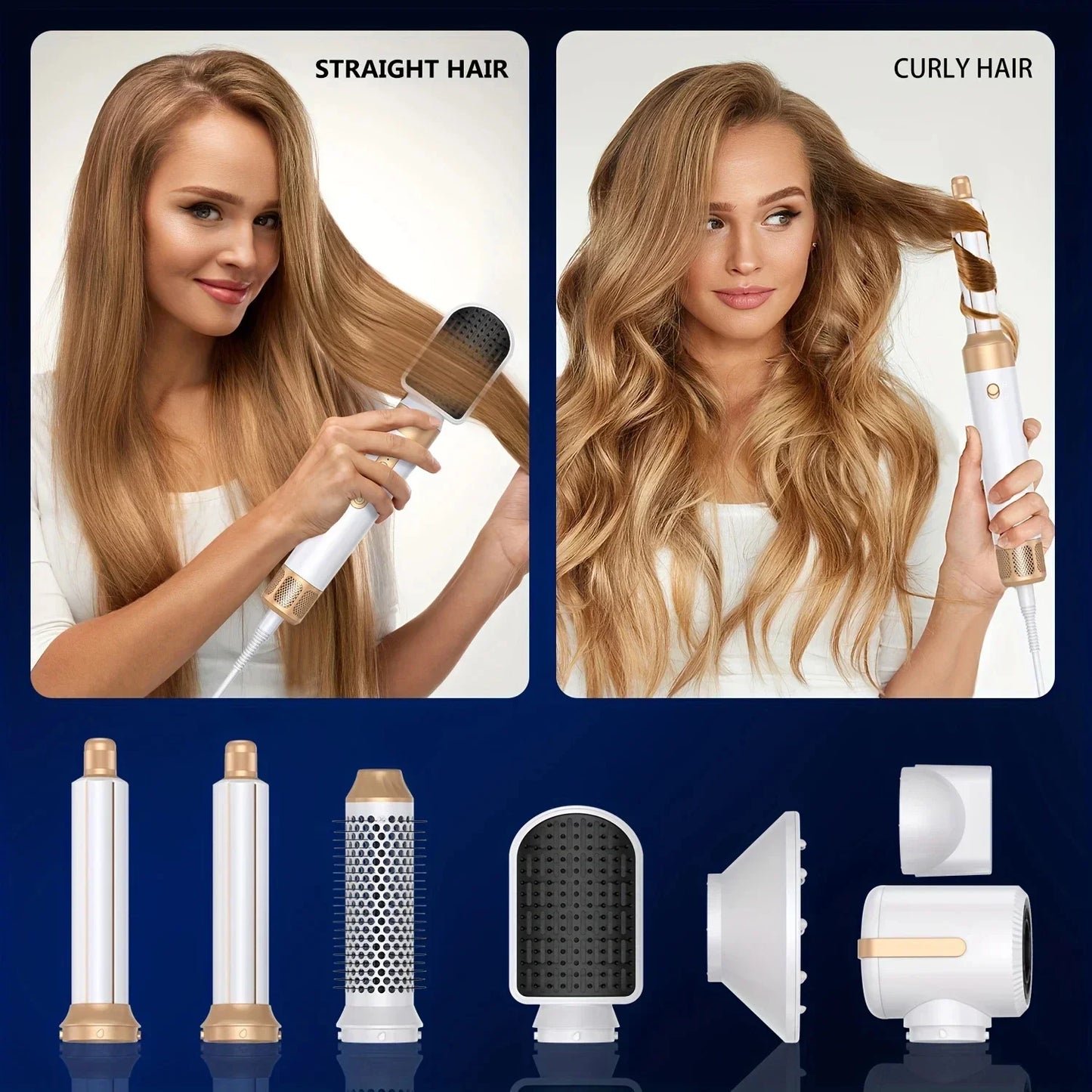 7 in 1 hair dryer brush set with negative ion, curling iron, straightener & hot comb