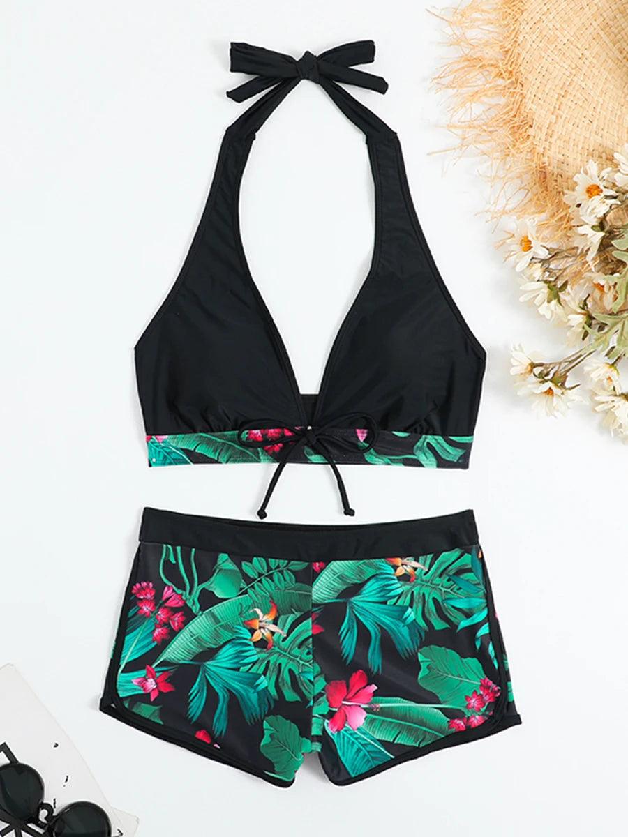 Bikini set short swimsuit women high waist swimwear printed beachwear - ARI