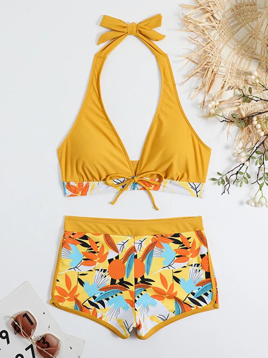 Bikini set short swimsuit women high waist swimwear printed beachwear - ARI