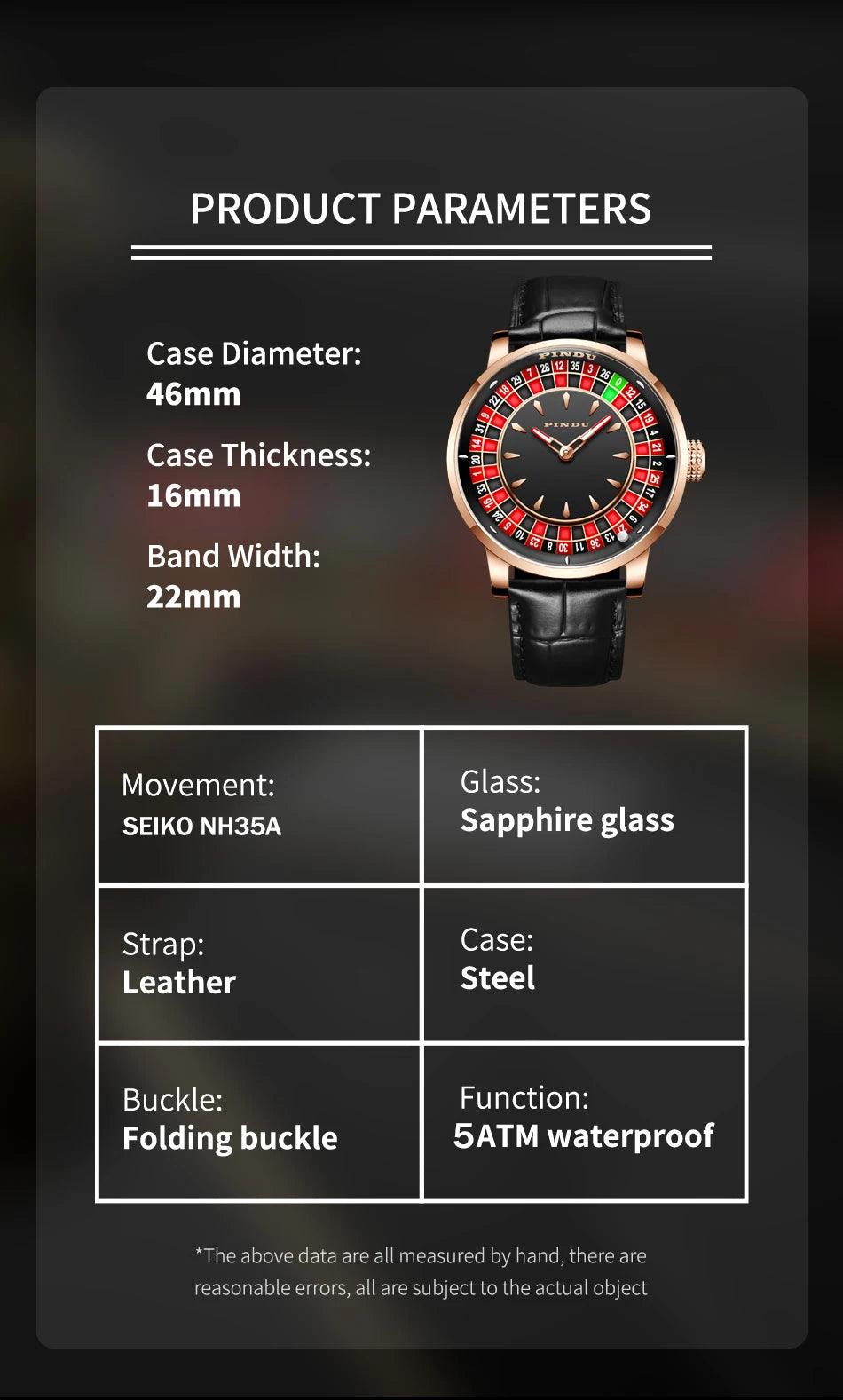 PINDU Design NH35A Movement Watch Rotating Dial Las Vegas Automatic Watch Men Diamond - ARI