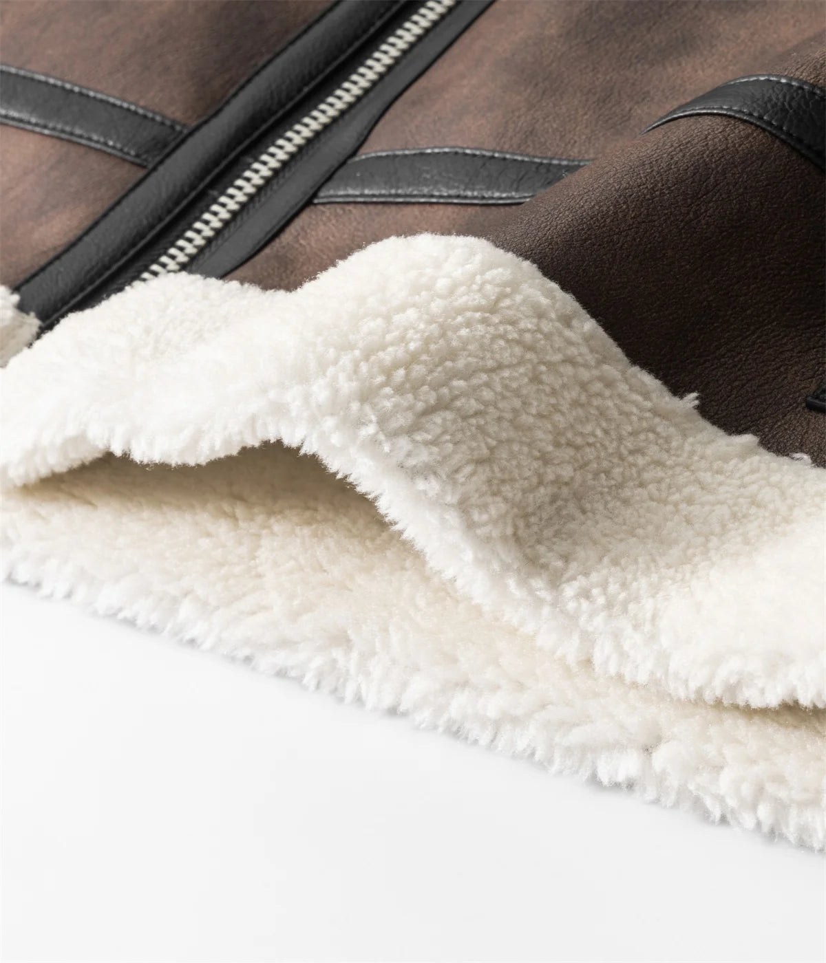 Thick warm coat luxury fur lamb wool leather cashmere leather