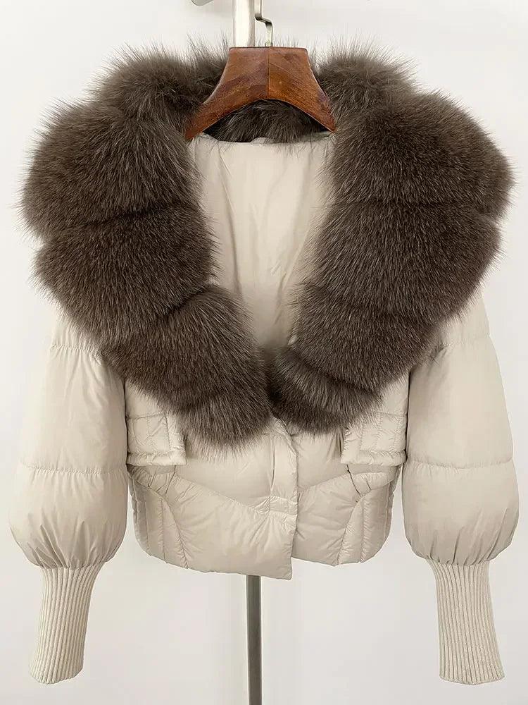 Winter girls jacket with real raccoon fox fur collar loose fit coat - ARI