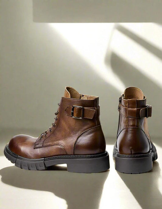classic handmade vintage leather ankle boots genuine leather - ARI