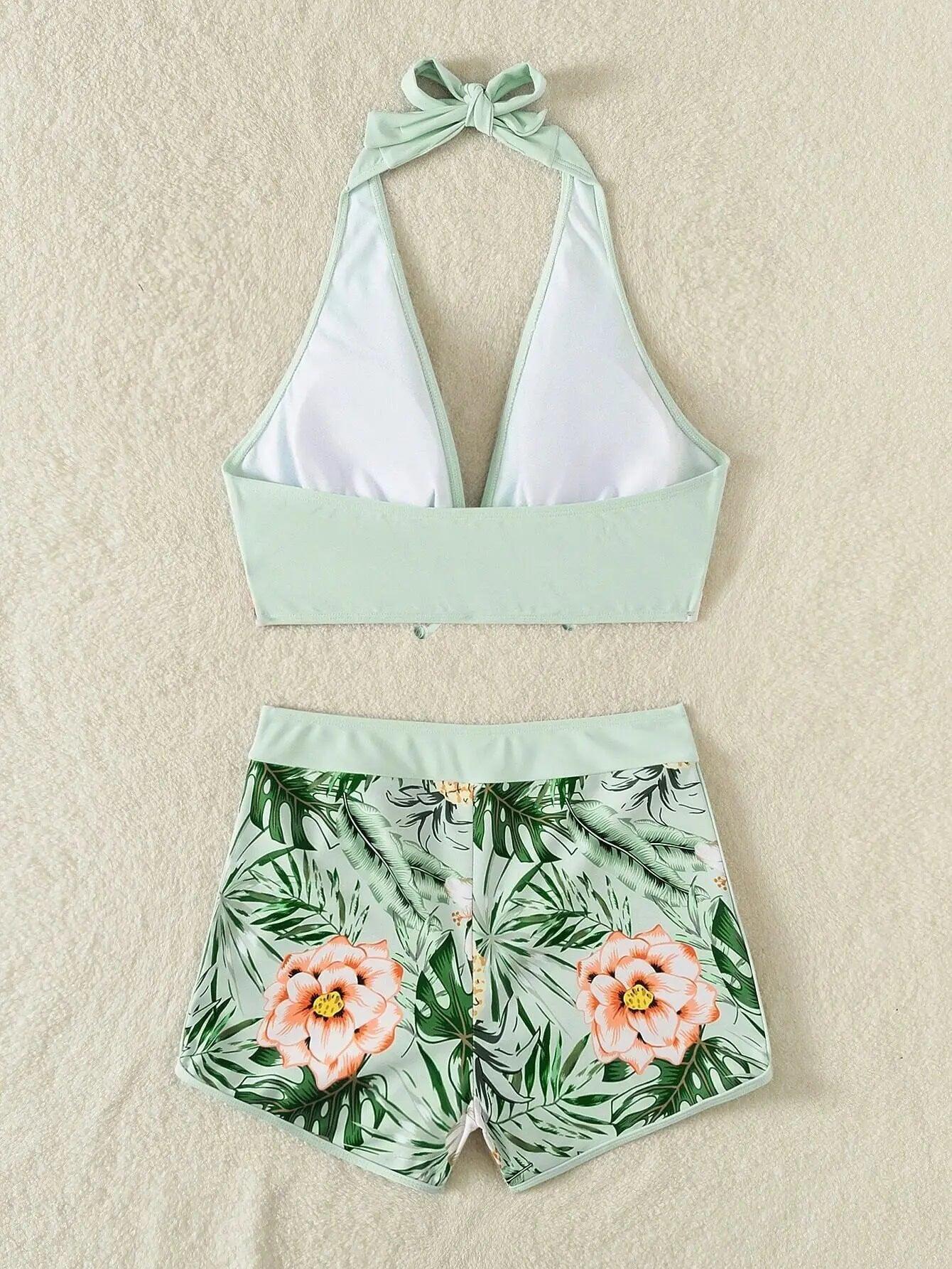 Bikini set short swimsuit women high waist swimwear printed beachwear - ARI