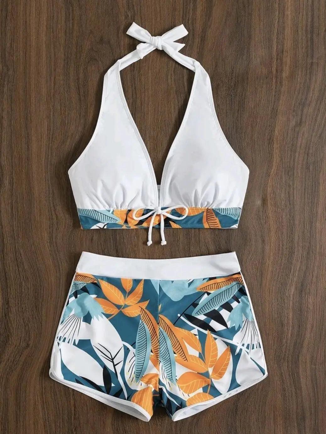 Bikini set short swimsuit women high waist swimwear printed beachwear - ARI
