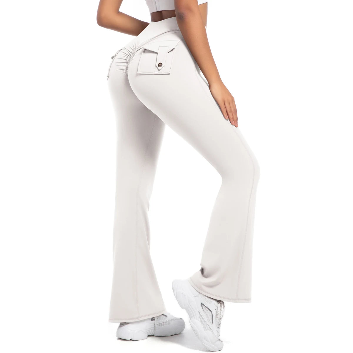 Women Flare pocket leggings high waist Breathable street style