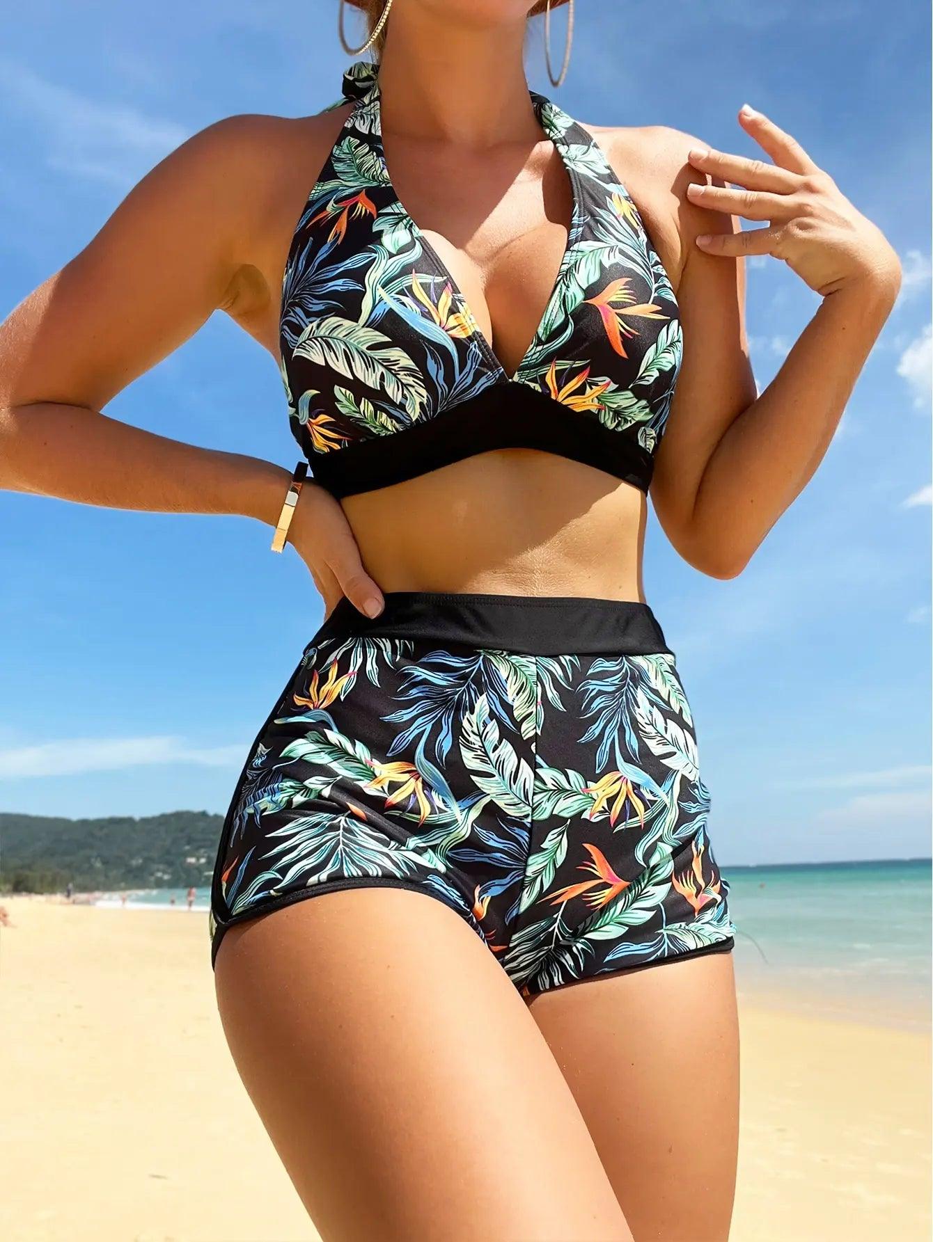 Bikini set short swimsuit women high waist swimwear printed beachwear - ARI