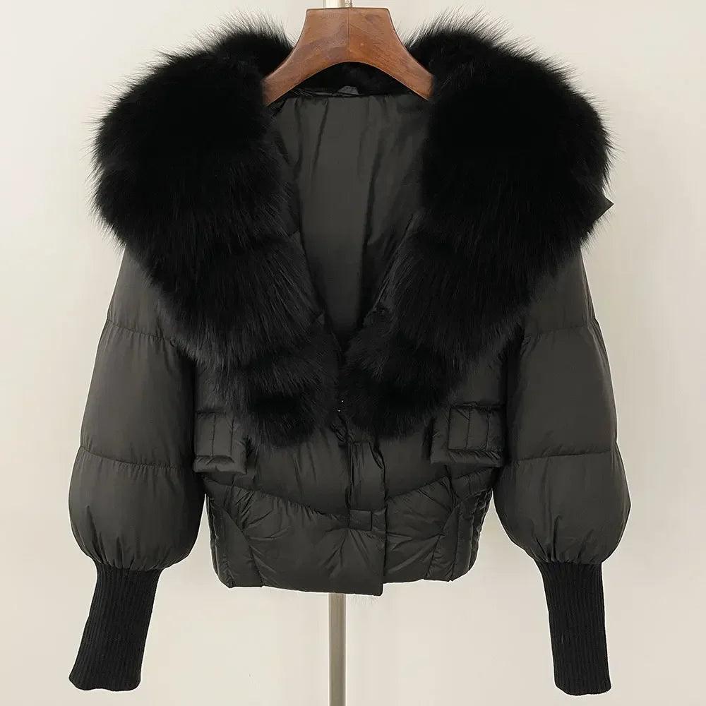 Winter girls jacket with real raccoon fox fur collar loose fit coat - ARI