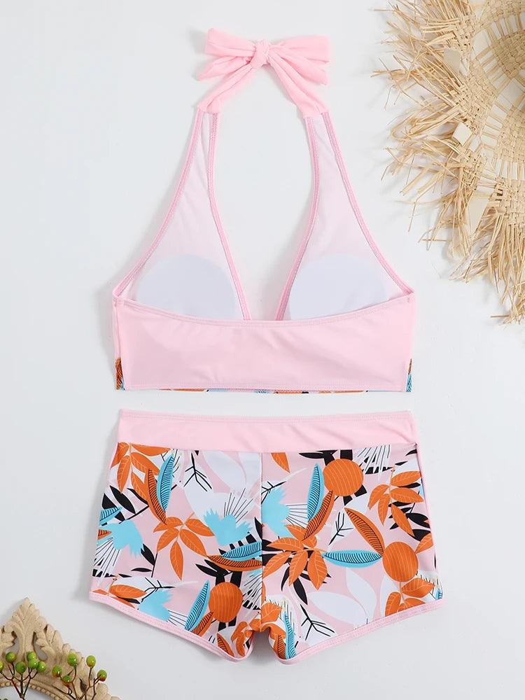 Bikini set short swimsuit women high waist swimwear printed beachwear - ARI