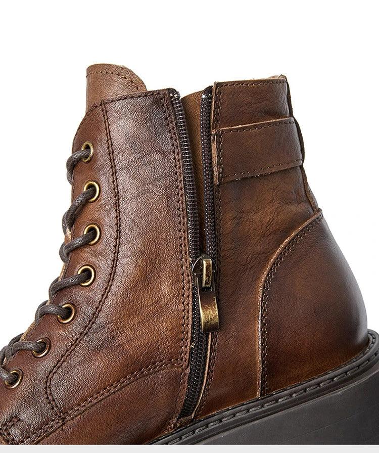 classic handmade vintage leather ankle boots genuine leather - ARI