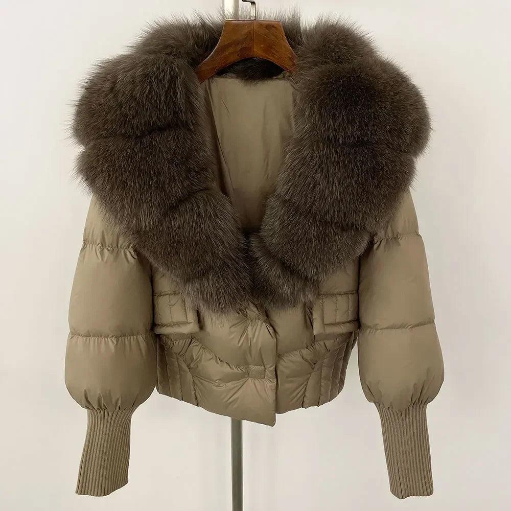 Winter girls jacket with real raccoon fox fur collar loose fit coat - ARI