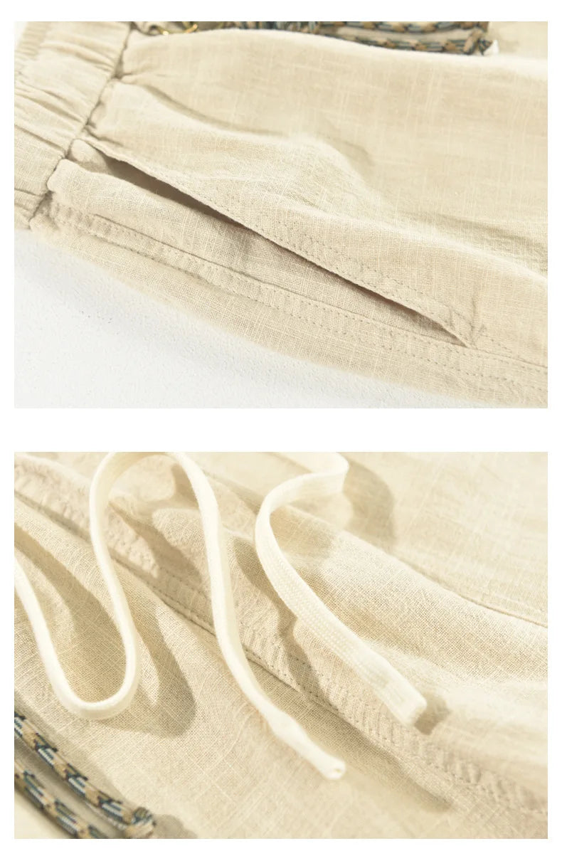 Italian luxury style Cotton linen shorts  streetwear beach wearing