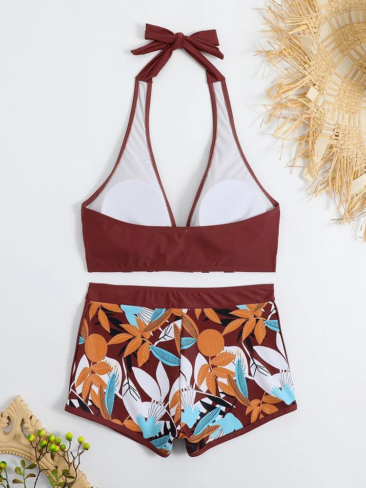 Bikini set short swimsuit women high waist swimwear printed beachwear - ARI
