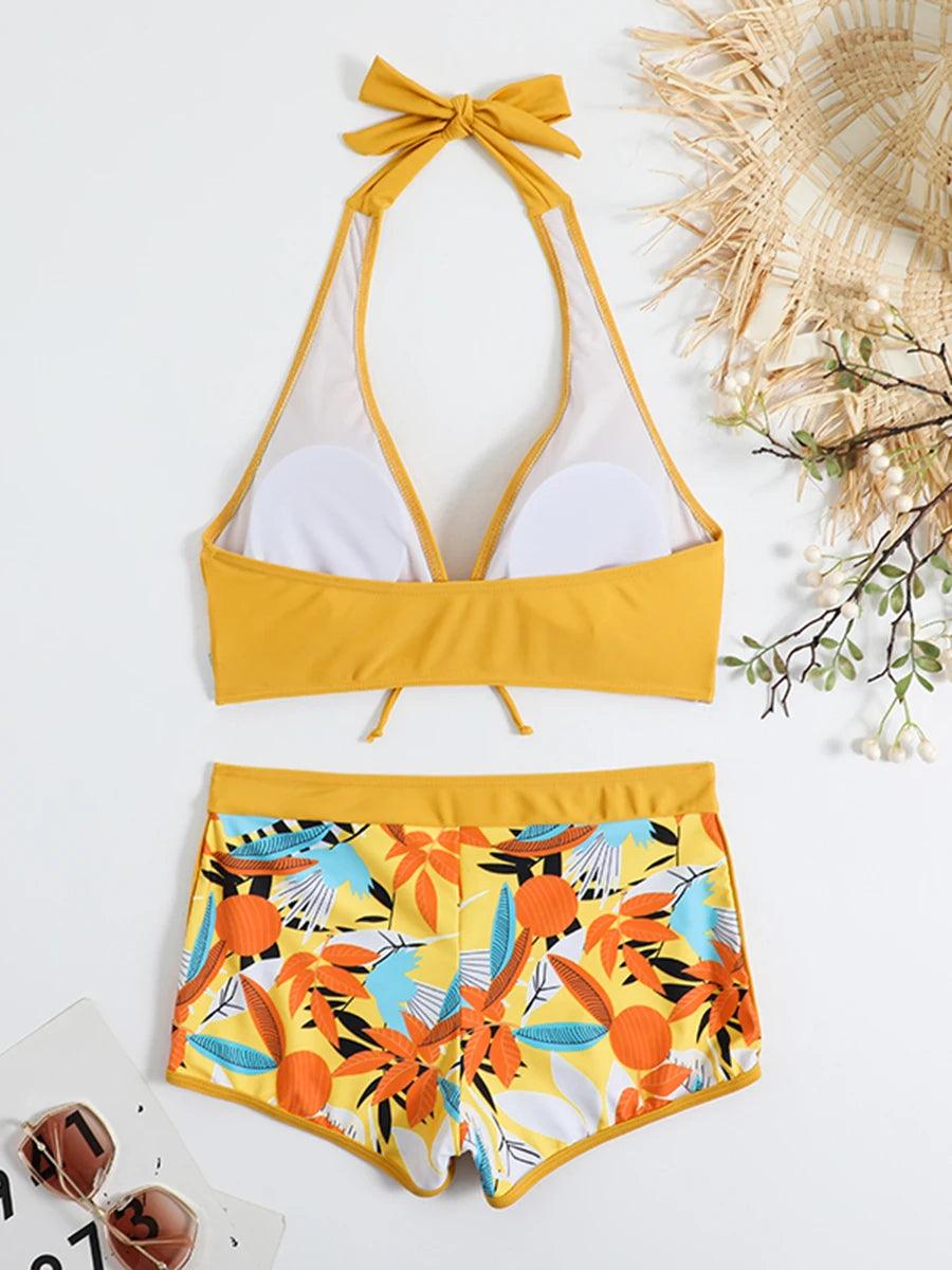 Bikini set short swimsuit women high waist swimwear printed beachwear - ARI