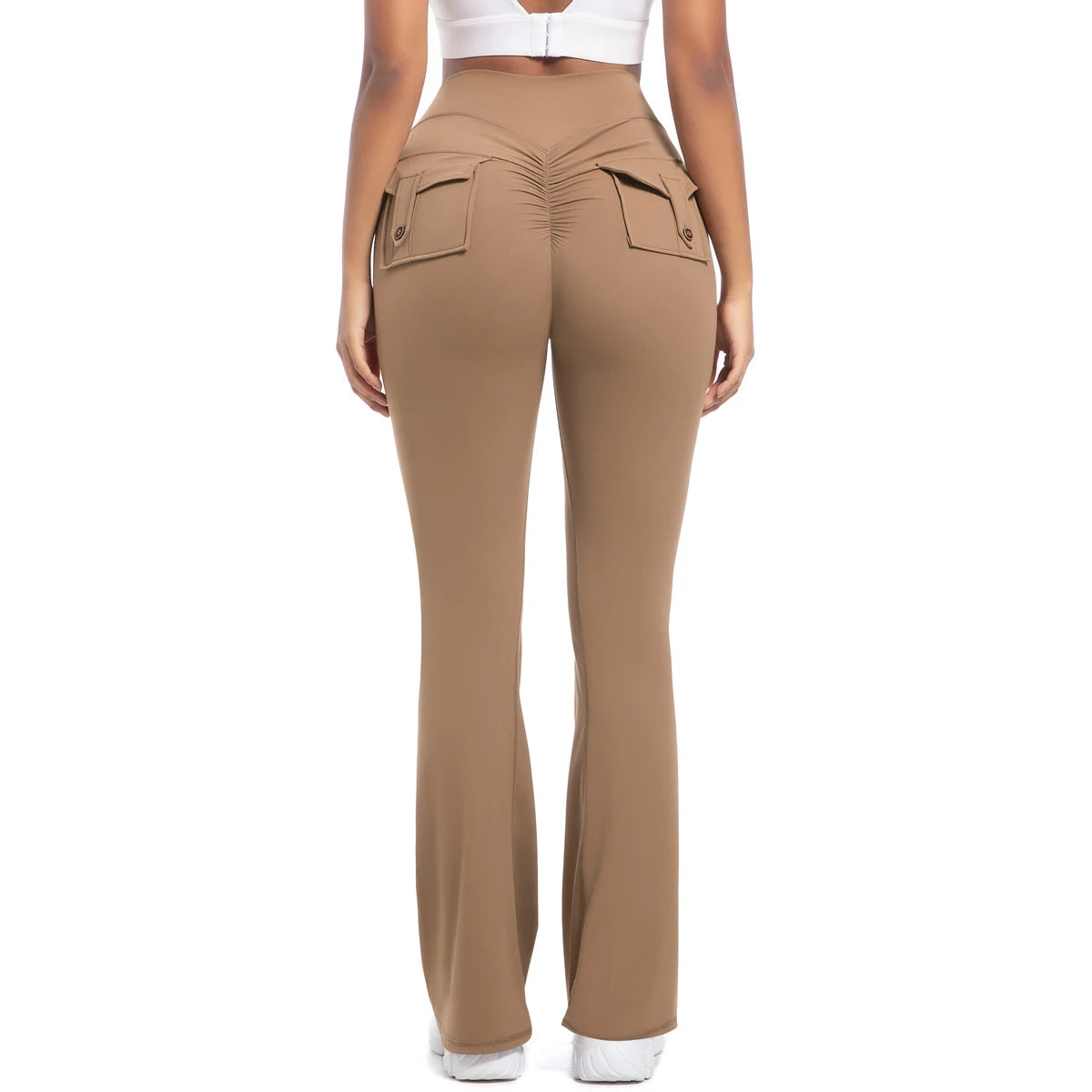 Women Flare pocket leggings high waist Breathable street style