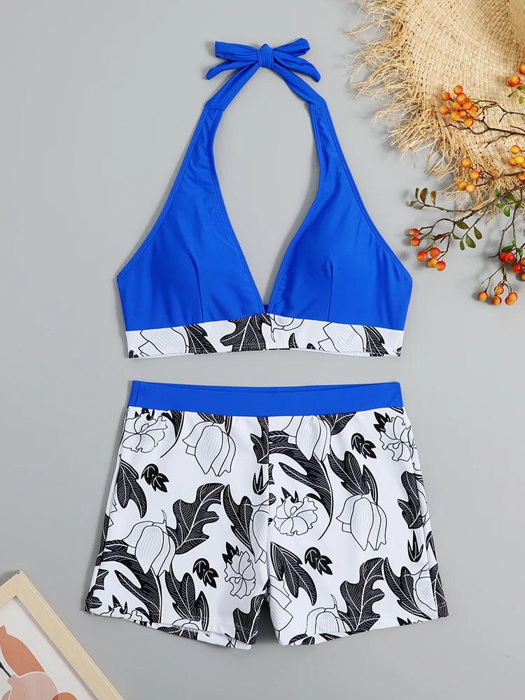 Bikini set short swimsuit women high waist swimwear printed beachwear - ARI