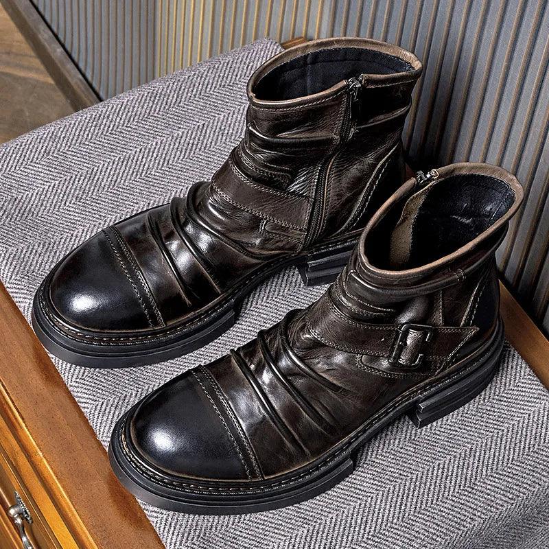 Mens British Style Boots Luxury Genuine Leather Designer Fashion classic Handmade - ARI