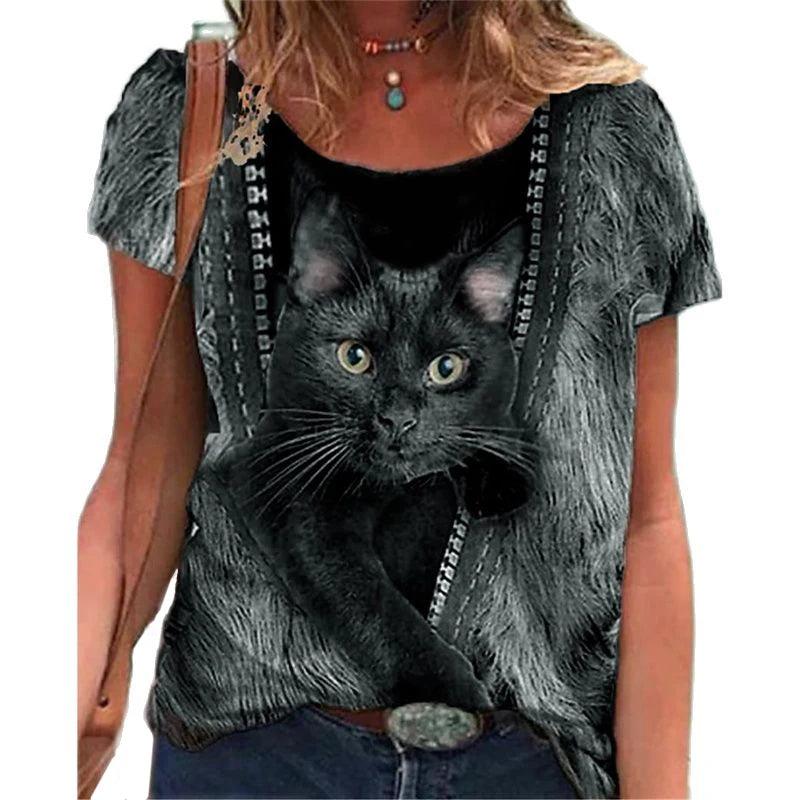 cats lover new fashion t-shirt women 3d cats print t-shirts - ARI