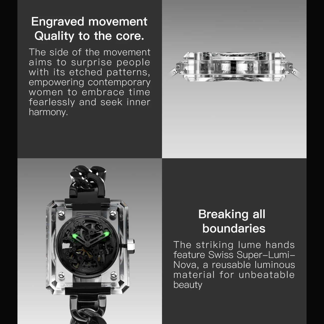CIGA Design crystal love series elegant skeleton automatic watch for ladies