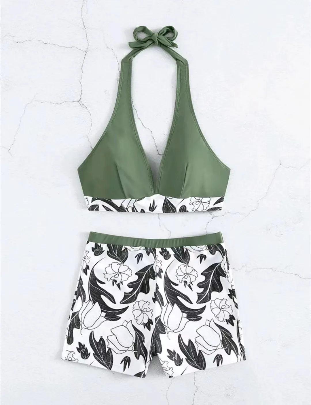Bikini set short swimsuit women high waist swimwear printed beachwear - ARI