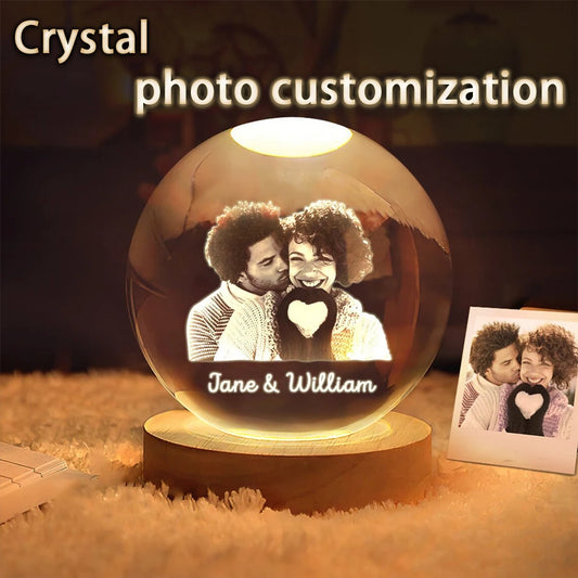 Custom your photo crystal ball night light led gift for couple pet or wedding