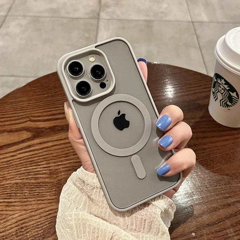 Luxury safe transparent case for iphone - Wireless charge magnetic bumper cover - ARI